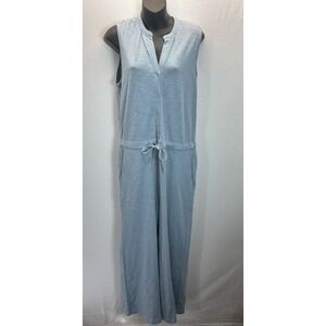 Leallo Wide leg Sleeveless blue button front drawstring Jumpsuit SZ M minimalist